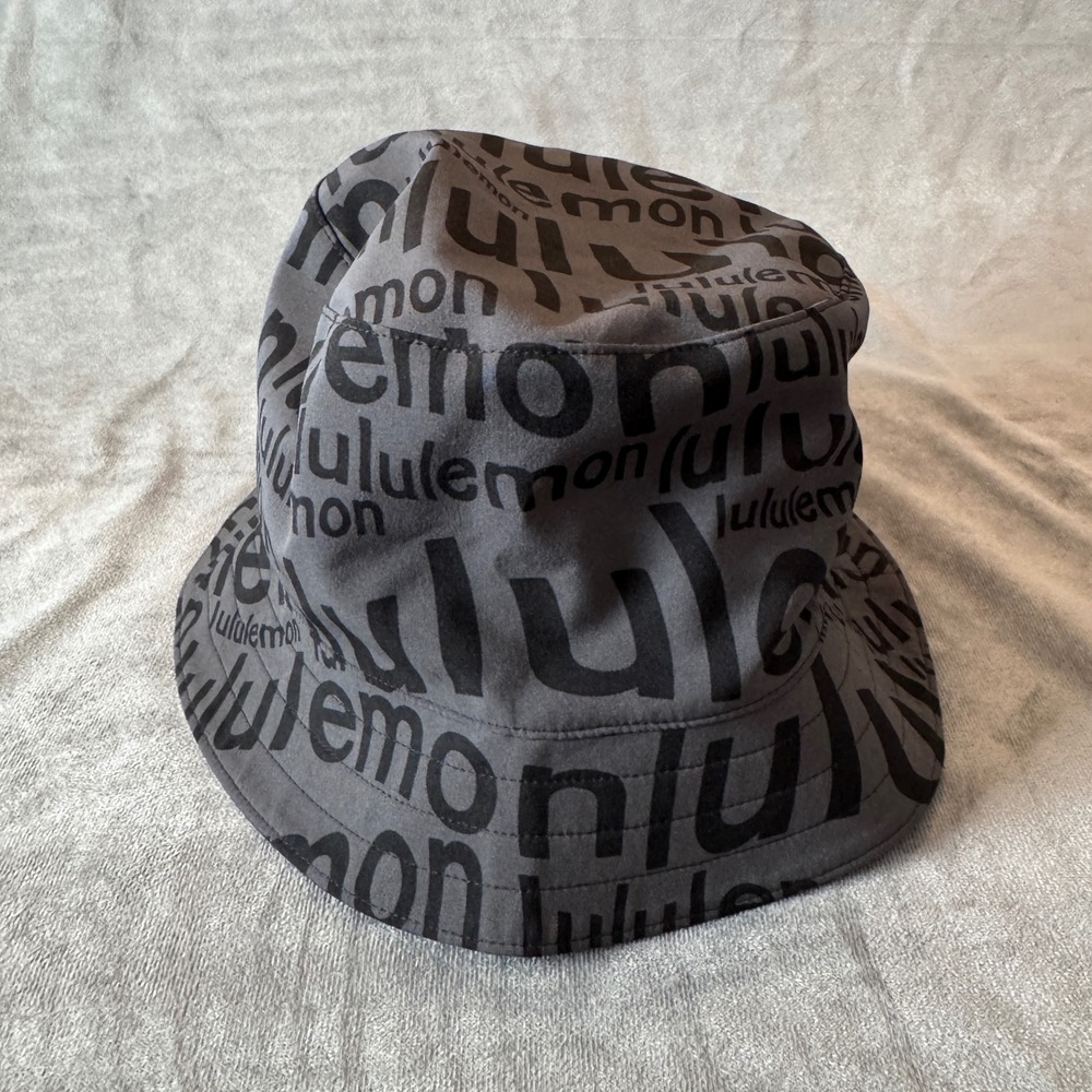 Lululemon Both Ways Reversible Bucket Hat L/XL Black Logo Print Athleisure